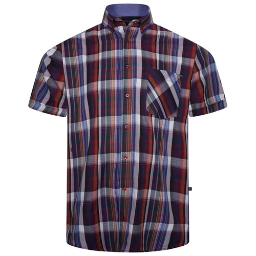 KAM Premium Stretch Check Shirt Burgundy